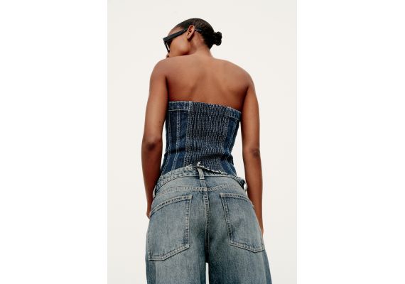 Zara Топ denim trf в стиле корсета , Цвет: Синий, Размер: S, изображение 5