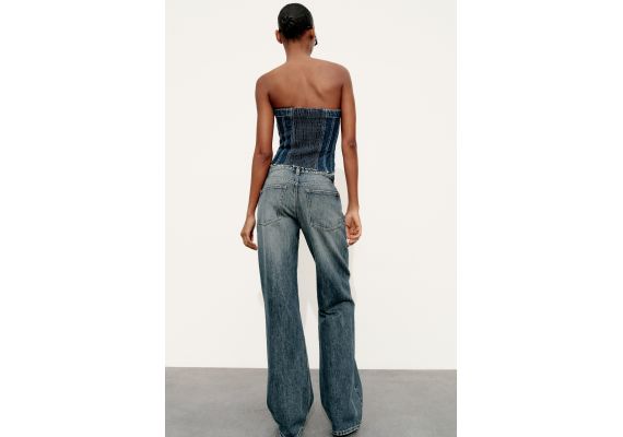 Zara Топ denim trf в стиле корсета , Цвет: Синий, Размер: XS, изображение 6