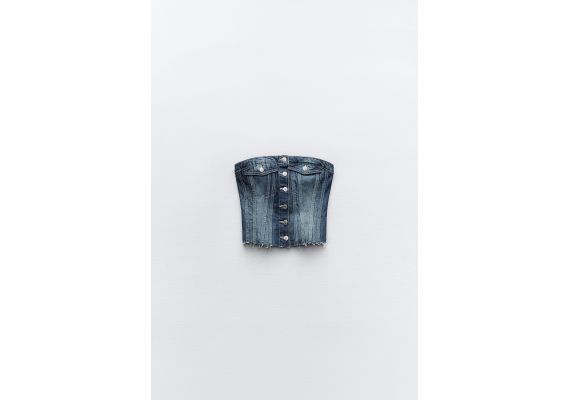 Zara Топ denim trf в стиле корсета , Цвет: Синий, Размер: XL, изображение 7