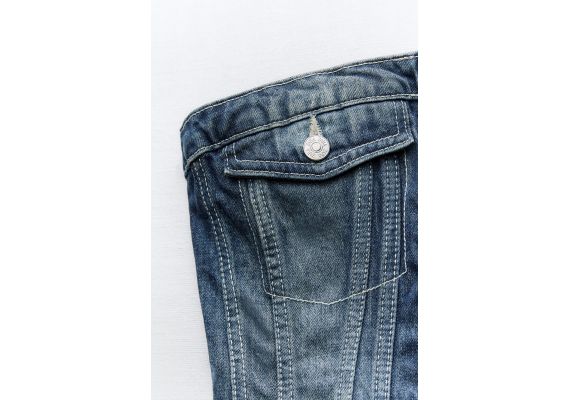 Zara Топ denim trf в стиле корсета , Цвет: Синий, Размер: XS, изображение 9