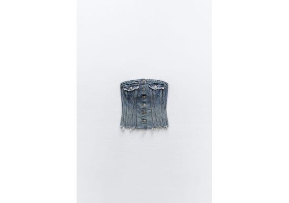 Zara Топ вдохновленный корсетами denim trf , Цвет: Синий, Размер: XS, изображение 2