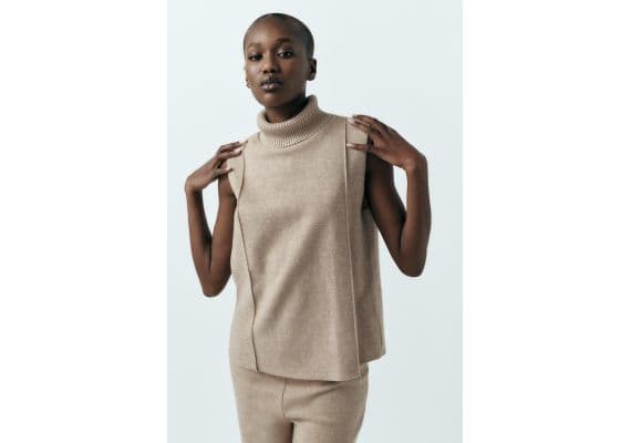 Zara Мягкий топ с высоким воротником , Цвет: Коричневый, Размер: S, изображение 2