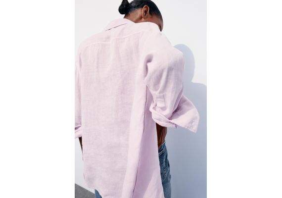 Zara   oversize рубашка из 100% льна , Цвет: Розовый, Размер: XS, изображение 5