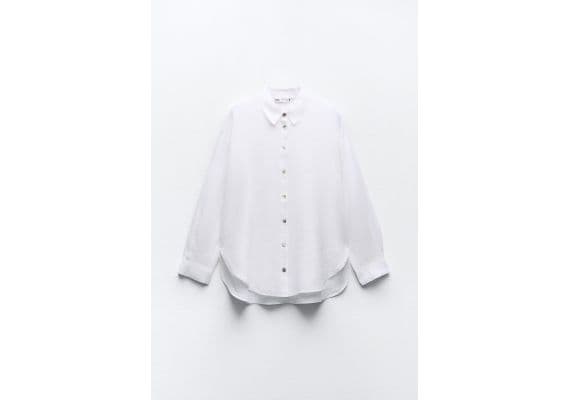 Zara Рубашка oversize linen blend , Цвет: Белый, Размер: L, изображение 3