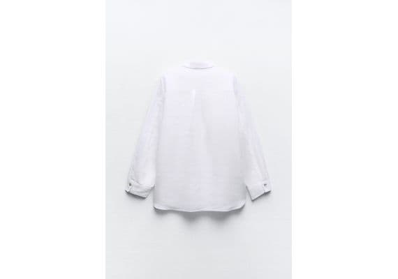 Zara Рубашка oversize linen blend , Цвет: Белый, Размер: L, изображение 4