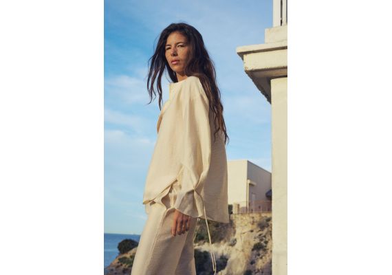 Zara Рубашка для сна oversize , Цвет: Бежевый, Размер: L, изображение 3