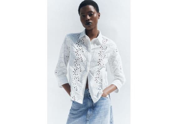 Zara Рубашка с вышивкой cutwork из коллекции zw , Цвет: Белый, Размер: M, изображение 2