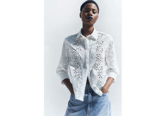 Zara Рубашка с вышивкой cutwork из коллекции zw , Цвет: Белый, Размер: XS, изображение 3