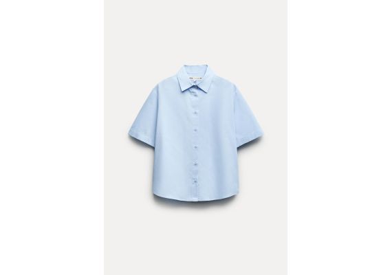 Zara Рубашка с воротником из коллекции zw collection poplin shirt , Цвет: Синий, Размер: XS, изображение 5