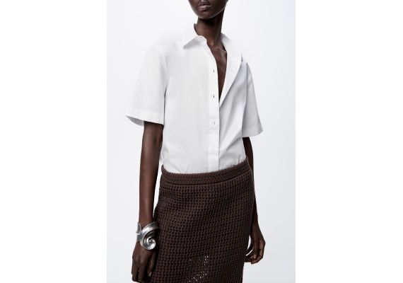 Zara Рубашка из коллекции zw collection poplin shirt , Цвет: Белый, Размер: M, изображение 3