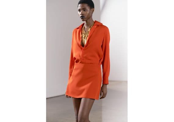 Zara Рубашка из атласной ткани коллекции zw collection zara woman, Цвет: Оранжевый, Размер: XXL, изображение 2