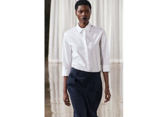 Zara Рубашка slim fit с воротником от zw collection, изготовленная из хлопковой ткани, Цвет: Белый, Размер: S, изображение 5