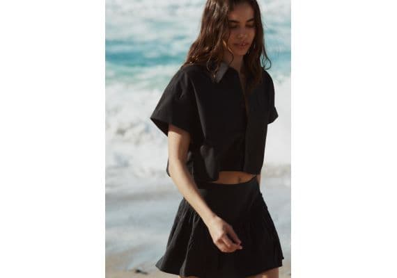 Zara Рубашка из кропированного поплина , Цвет: Черный, Размер: XXL, изображение 5