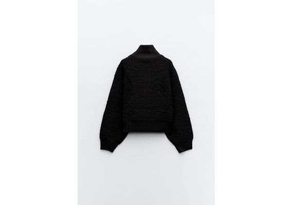 Zara Утепленная куртка jacquard knit bomber , Цвет: Черный, Размер: L, изображение 6