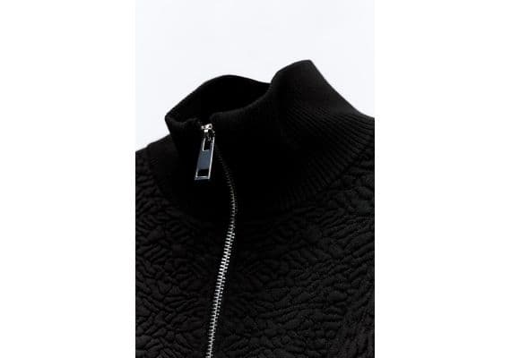 Zara Утепленная куртка jacquard knit bomber , Цвет: Черный, Размер: S, изображение 7