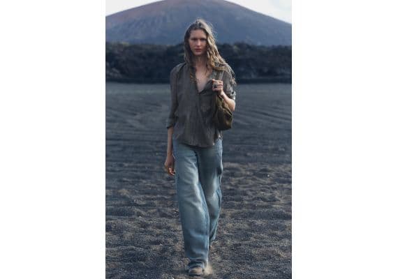 Zara Рубашка-пижама с вышивкой из коллекции zw collection , Цвет: Серый, Размер: XS