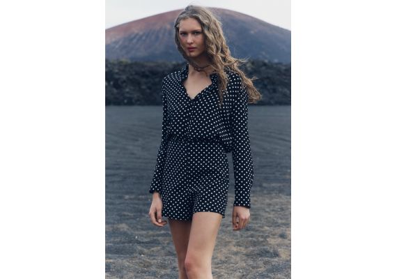 Zara Рубашка с воротником из коллекции zara woman с принтом в полоску, Цвет: Черный, Размер: XL, изображение 6