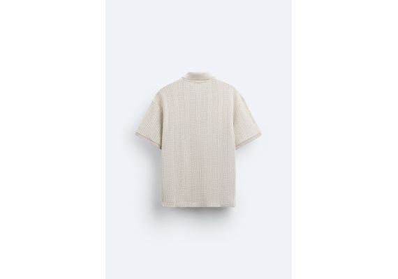 Zara Поло-рубашка с молнией textured weave quarter-zip , Цвет: Бежевый, Размер: XL (US XL), изображение 8