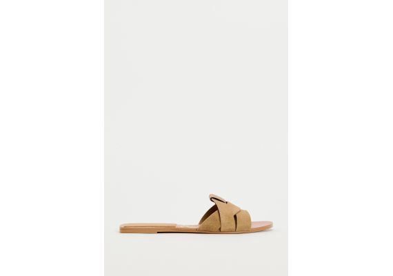 Zara Произведите split-кожу criss-cross split leather flat slider sandals , Цвет: Коричневый, Размер: 36, изображение 2