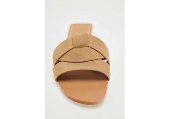 Zara Произведите split-кожу criss-cross split leather flat slider sandals , Цвет: Коричневый, Размер: 40, изображение 4