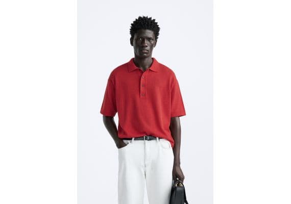 Zara Сохранить section_separator oversize knit polo shirt , Цвет: Красный, Размер: M (US M), изображение 2