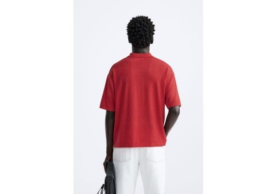 Zara Сохранить section_separator oversize knit polo shirt , Цвет: Красный, Размер: M (US M), изображение 3