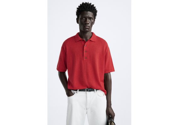 Zara Сохранить section_separator oversize knit polo shirt , Цвет: Красный, Размер: M (US M), изображение 5