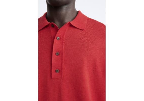 Zara Сохранить section_separator oversize knit polo shirt , Цвет: Красный, Размер: M (US M), изображение 6