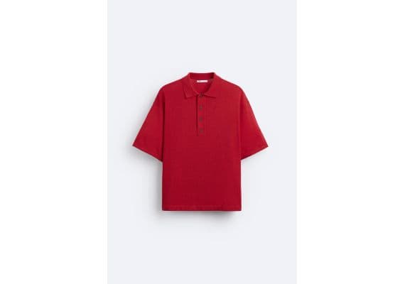 Zara Сохранить section_separator oversize knit polo shirt , Цвет: Красный, Размер: M (US M), изображение 8