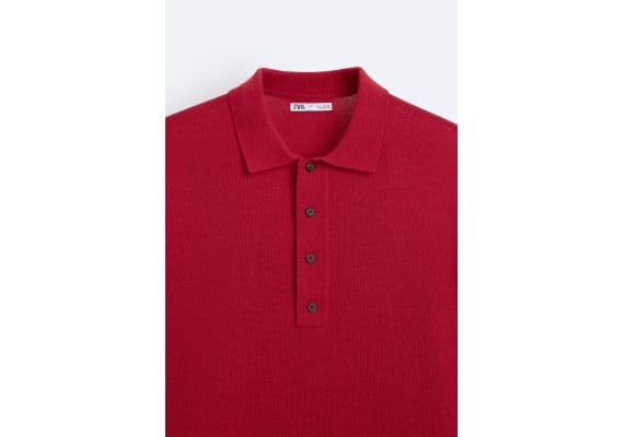 Zara Сохранить section_separator oversize knit polo shirt , Цвет: Красный, Размер: M (US M), изображение 10