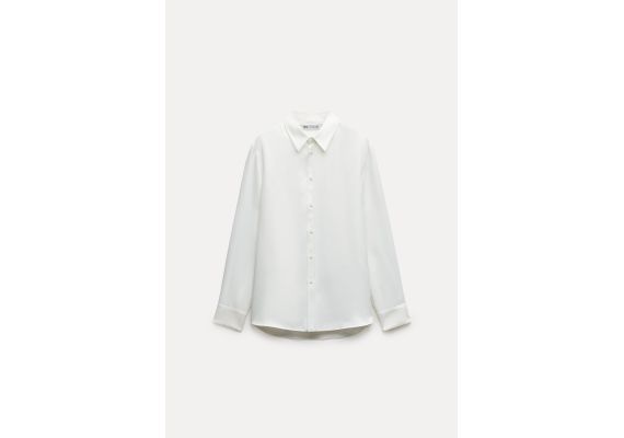 Zara Рубашка zw collection slim fit satin shirt с воротником, изготовленная из 100% вискозы, Цвет: Бежевый, Размер: XL, изображение 4