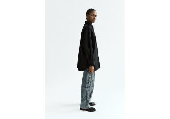 Zara Рубашка oversize из габардиновой ткани , Цвет: Черный, Размер: XS, изображение 4