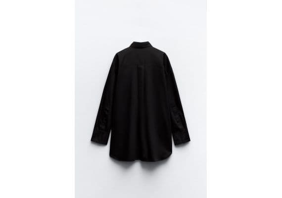 Zara Рубашка oversize из габардиновой ткани , Цвет: Черный, Размер: XS, изображение 7