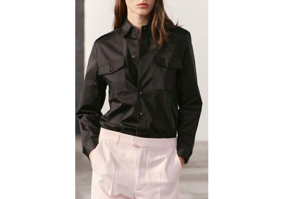 Zara Рубашка zw collection из поплина с карманами , Цвет: Черный, Размер: S, изображение 2