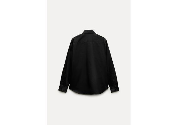 Zara Рубашка zw collection из поплина с карманами , Цвет: Черный, Размер: M, изображение 4