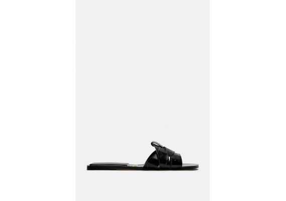 Zara  flat criss-cross leather slider sandals , Цвет: Черный, Размер: 35, изображение 5