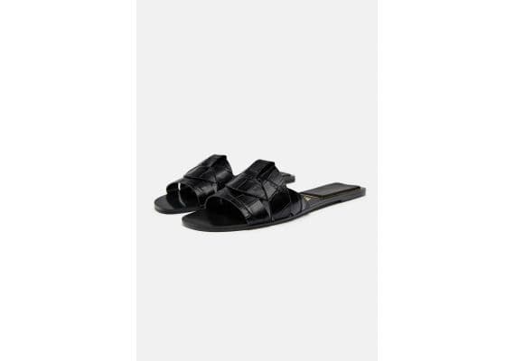 Zara  flat criss-cross leather slider sandals , Цвет: Черный, Размер: 37, изображение 6