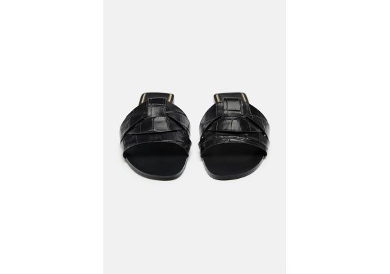 Zara  flat criss-cross leather slider sandals , Цвет: Черный, Размер: 37, изображение 7