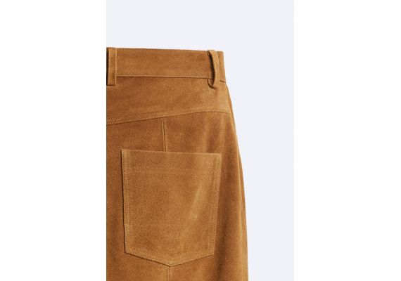 Zara Брюки из кожи с разделителем из замши , Цвет: Коричневый, Размер: M, изображение 10