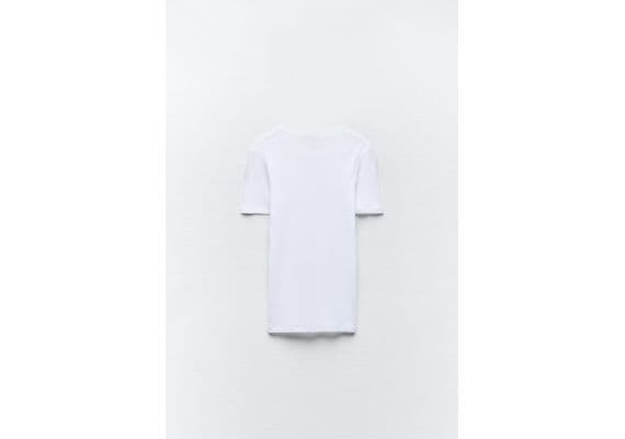 Zara Футболка из хлопка supima® cotton , Цвет: Белый, Размер: S, изображение 6