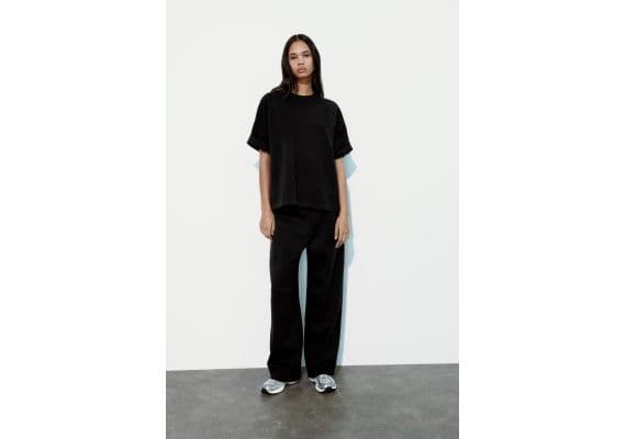 Zara Футболка с разделителем interlock oversize , Цвет: Черный, Размер: S