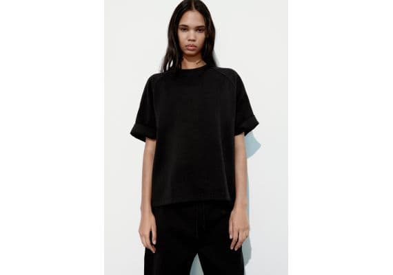 Zara Футболка с разделителем interlock oversize , Цвет: Черный, Размер: S, изображение 3