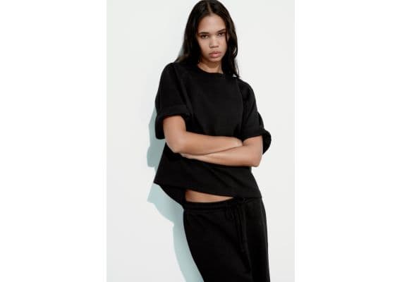 Zara Футболка с разделителем interlock oversize , Цвет: Черный, Размер: S, изображение 4