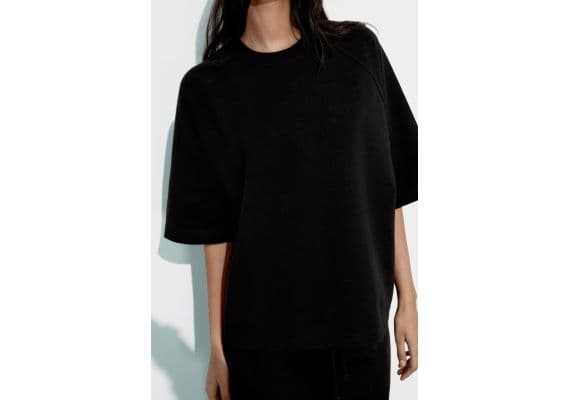 Zara Футболка с разделителем interlock oversize , Цвет: Черный, Размер: S, изображение 5