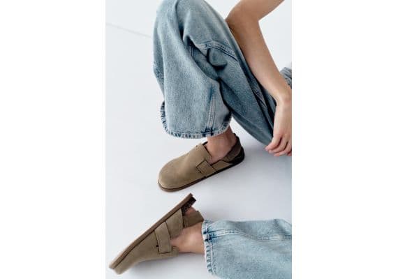 Zara   flat split suede clogs , Цвет: Коричневый, Размер: 35, изображение 2