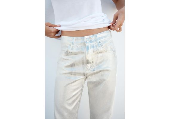 Zara Сохраняйте  trf mid-rise loose foil jeans , Цвет: Металлик, Размер: 32, изображение 5