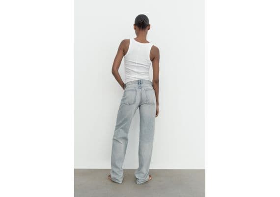 Zara   trf straight low-rise jeans , Цвет: Синий, Размер: 32, изображение 4