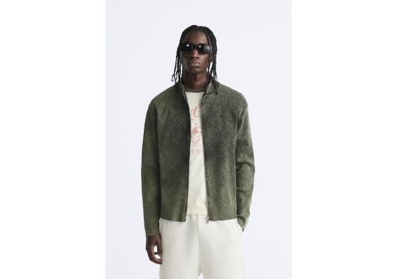 Zara Эффект старения куртки с ребристым узором , Цвет: Серый, Размер: L (US L)