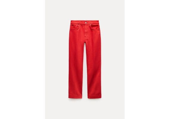 Zara Коллекция джинсов zw bootcut high-waist cropped , Цвет: Красный, Размер: 42