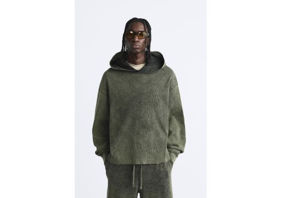 Zara Худи с эффектом старения и высоким воротником , Цвет: Серый, Размер: XL (US XL), изображение 2